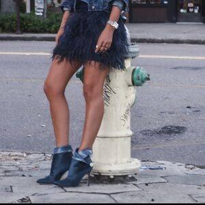Club Monaco Navy Blue Feather Mini Skirt 2